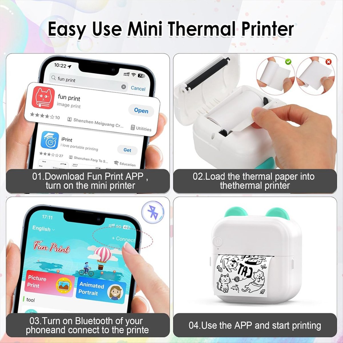 미니 스티커 프린터 RGB 라이트 블루투스 포켓 무잉크 - Mini Pocket Thermal Printer Paper Roll 리뷰 및 가격